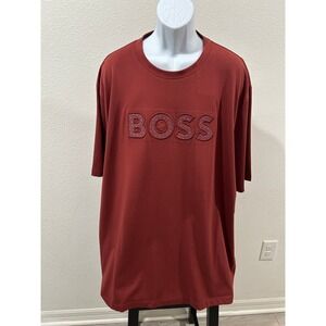 Hugo Boss Mens BT-Thompson 06_DXL Logo T-Shirt Short Sleeve Dark Red 4XL 3D Logo